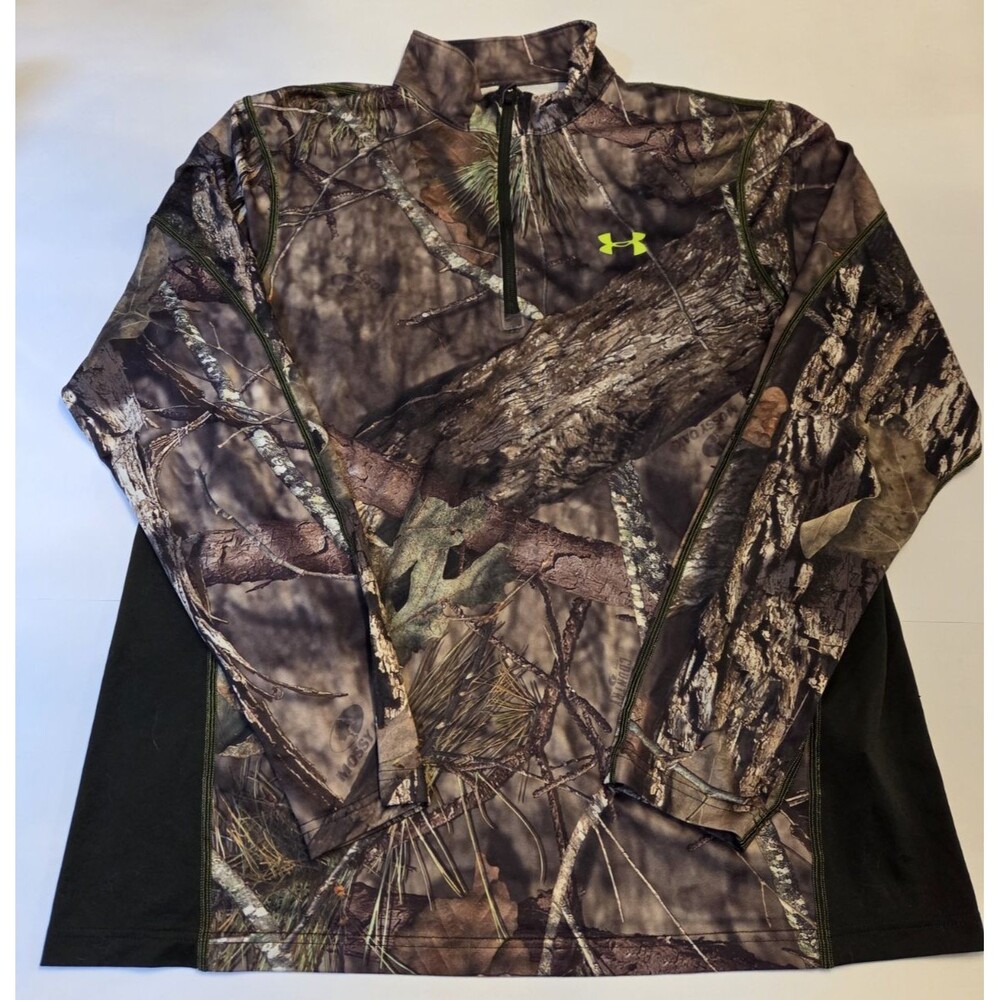 Under Armour Camo 1/4 Zip Pullover Men’s XL HeatGear Scent Control Hunting Mossy
